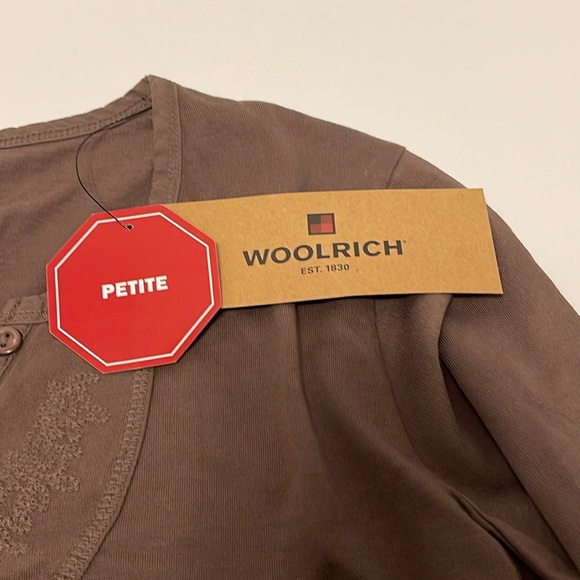 Woolrich Split Neck Long Sleeve Shirt Brown Embroidered Women’s Small Petite Top - Picture 8 of 10